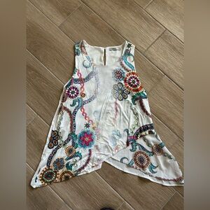Desigual sleeveless blouse multicolor floral white large tank top layered